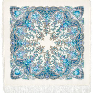 Pavlovo-Posad Shawl ''Spring stream'' 100% of wool with silk fringe, size 125*125cm.