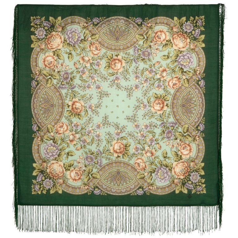 1453-9a Pavlovo-Posad Shawl "Kumushka" 100% of wool with silk fringe, size 89*89cm.