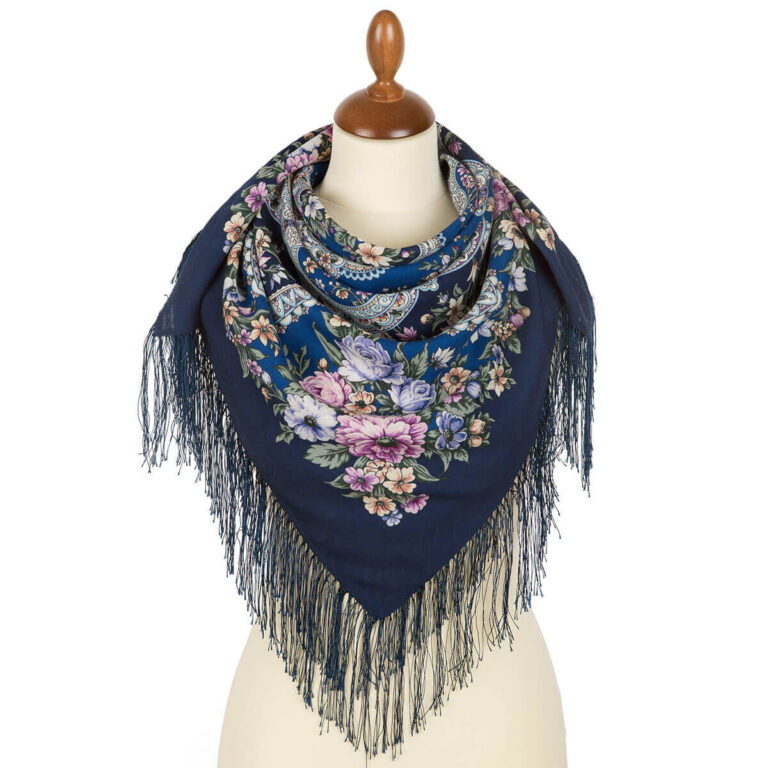 1874-14-1 Pavlovo-Posad Shawl "Spring Awakening" 100% of wool with silk fringe, size 89*89cm.