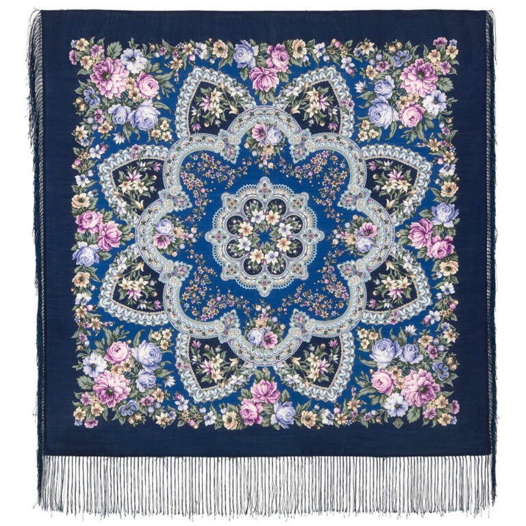 1874-14 Pavlovo-Posad Shawl "Spring Awakening" 100% of wool with silk fringe, size 89*89cm.