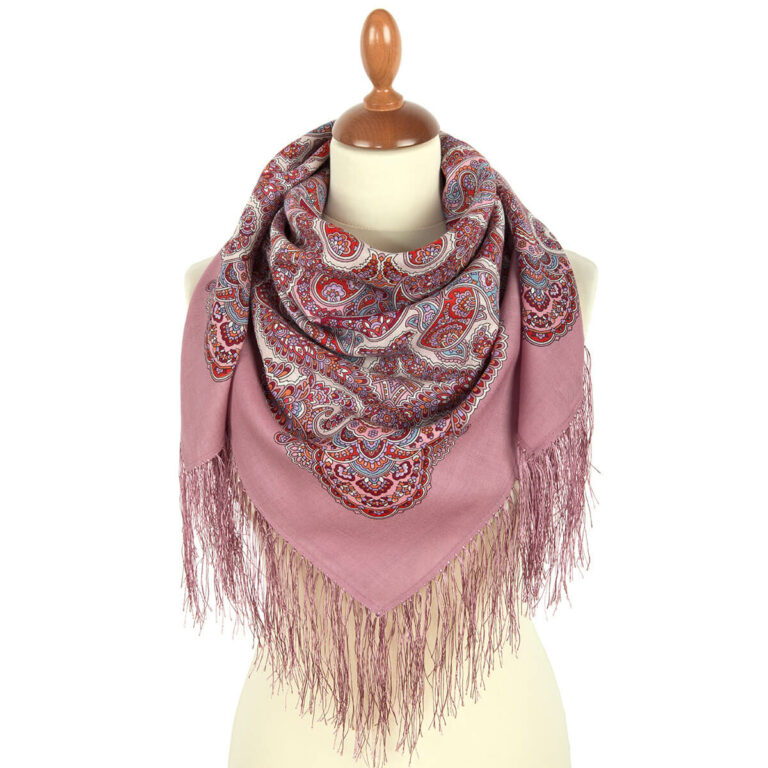 Pavlovo-Posad Shawl "July" 100% of wool with silk fringe, size 89*89cm.