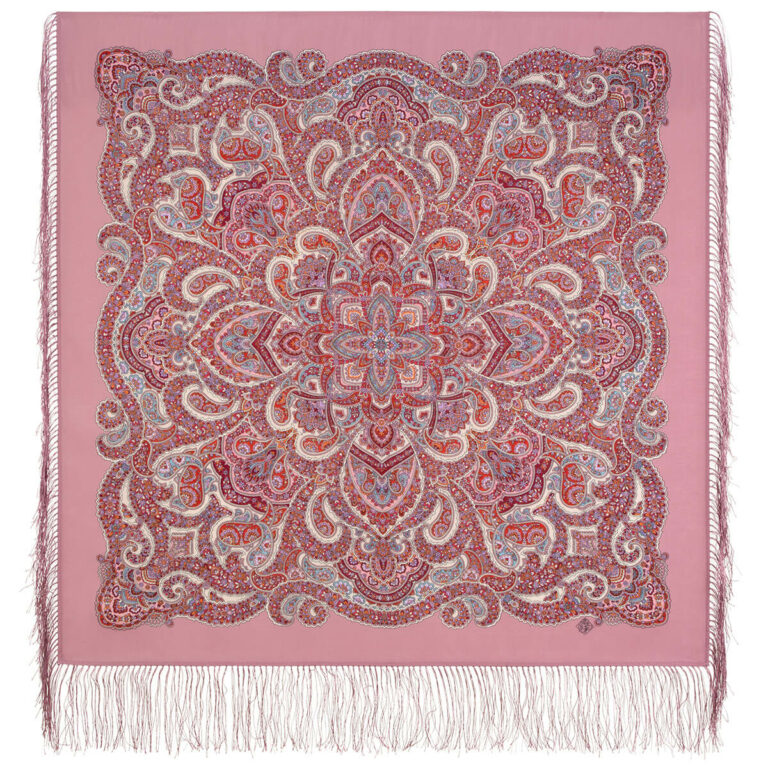 Pavlovo-Posad Shawl "July" 100% of wool with silk fringe, size 89*89cm.