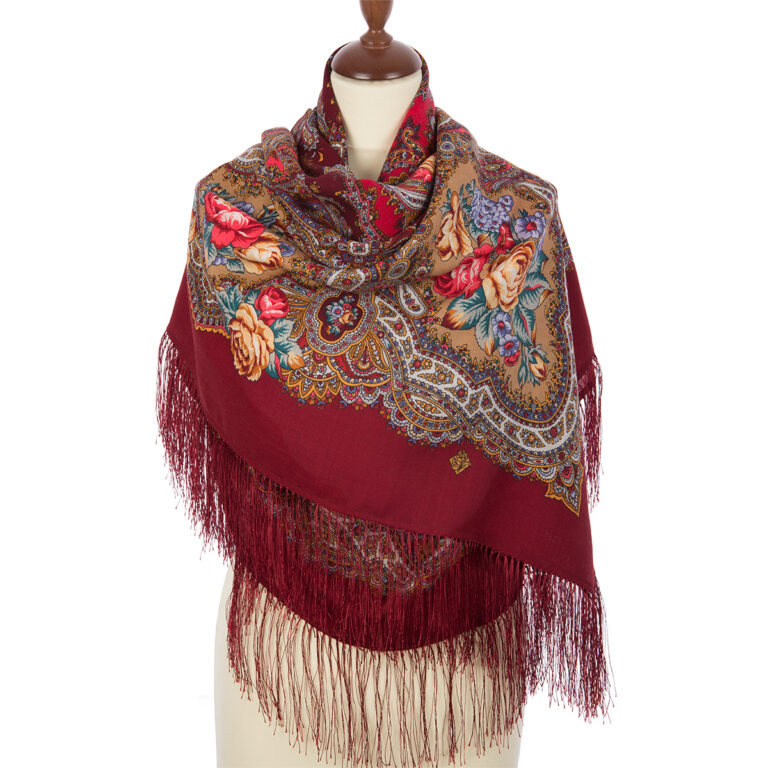 Pavlovo-Posad Shawl "Spanish wine"100% Wool. Size 146*146. Author: Jukova Elena