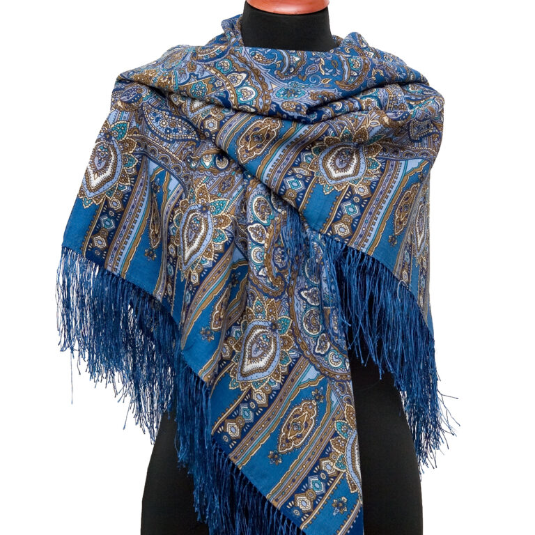 Pavlovo-Posad Shawl ''Sadko'' 100% of wool with silk fringe, size 125*125cm.