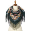 Pavlovo-Posad Shawl ''The night is bright'' 100% of wool with silk fringe, size 89*89cm.