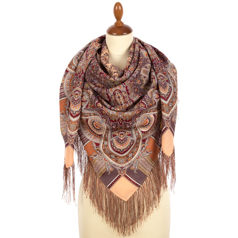 Pavlovo-Posad Shawl ''The Golden Cockerel'' 100% of wool with silk fringe, size 125*125cm.