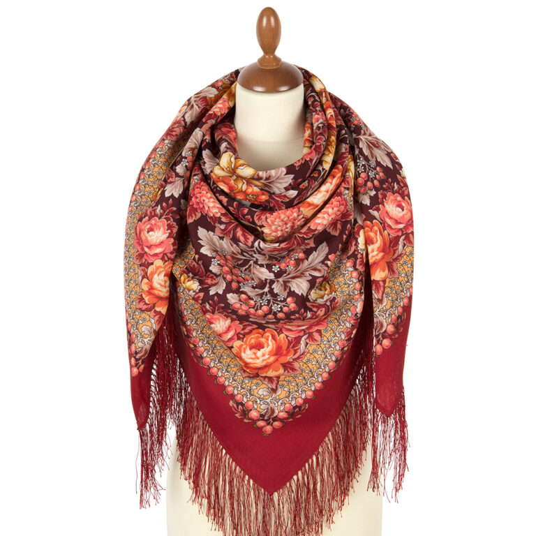 Pavlovo-Posad Shawl ''Palace Park'' 100% of wool with silk fringe, size 125*125cm.