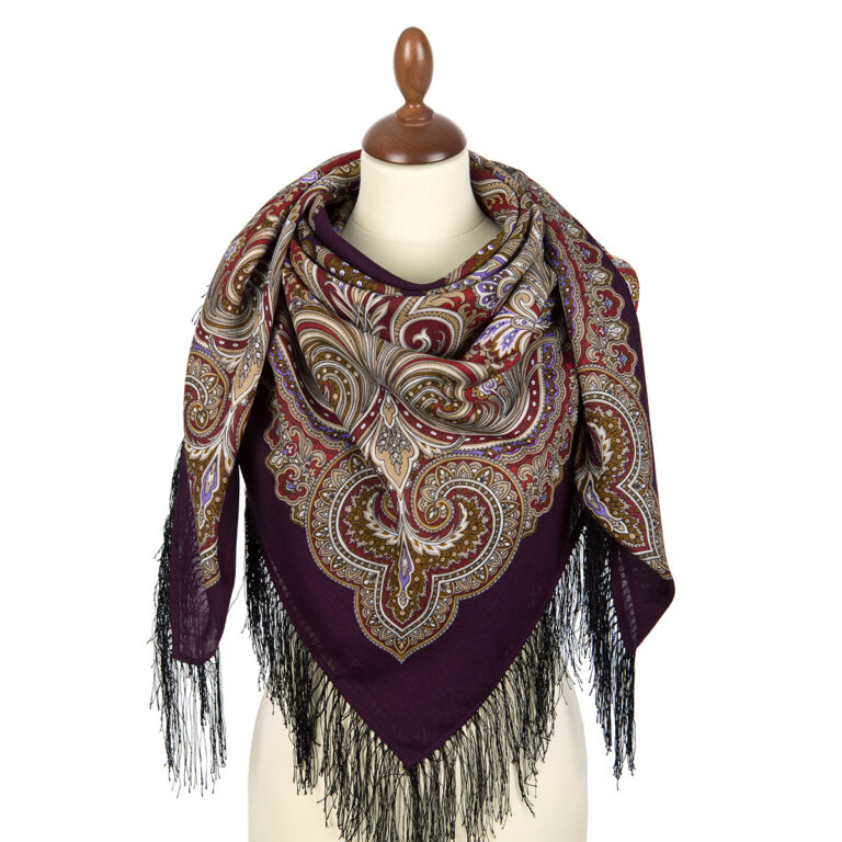 Pavlovo-Posad Shawl ''February'' 100% of wool with silk fringe, size 125*125cm.