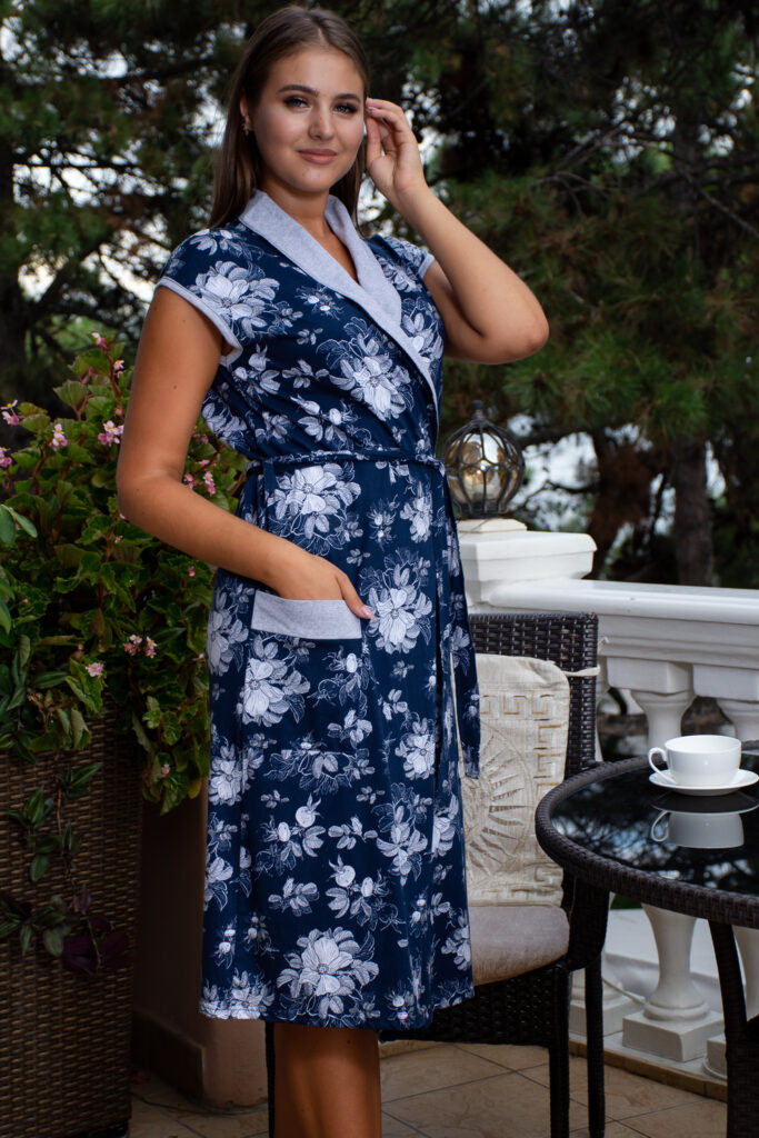 2830 синий Women's house dressing gown 100% Cotton