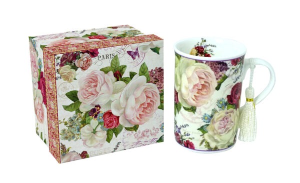 Country Rose - 10 oz New Bone China Straight Mug w/ Gift Box