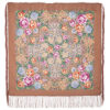 Pavlovo-Posad Shawl "Vozdushnoe nastroenie" 100% of wool with silk fringe, size 89*89cm.