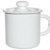 Steel Enamel mug 1L. Microwave is not a save. Suitable for electric, glass-ceramic, gas stoves. Induction and halogen cooktop.