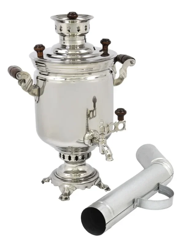 7-Liter Fire-Fired Tula Samovar Made of Stainless Steel — Traditional Wood-Burning Samovar