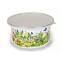 Enamel Salad Bowl with Plastic Lid, 1 L — Freshness, No Odors, Easy Storage